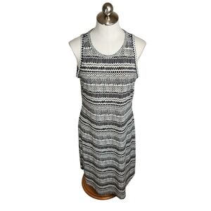 Banana Republic Factory Printed Knot Back Midi Dress Womens Large Black‎ White